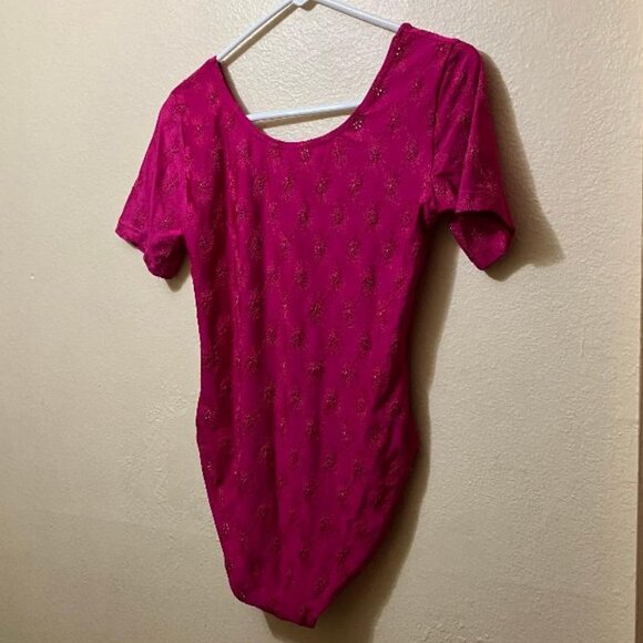 Vintage Paula Cavali Women's Pink Flower Cut Out Short Sleeve Bodysuit Medium - Picture 2 of 6